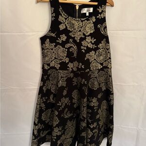 Nicki Lew Chic Floral Black and Gold Kids Dress, size 10